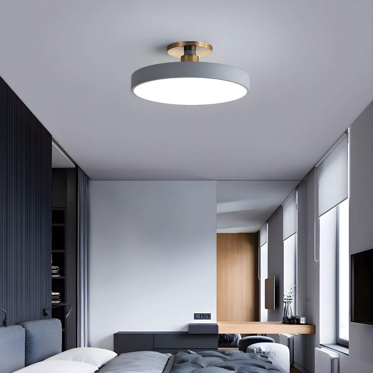 Modern LED Ceiling Light Semi Flush Mount Round Dimmable with Remote
