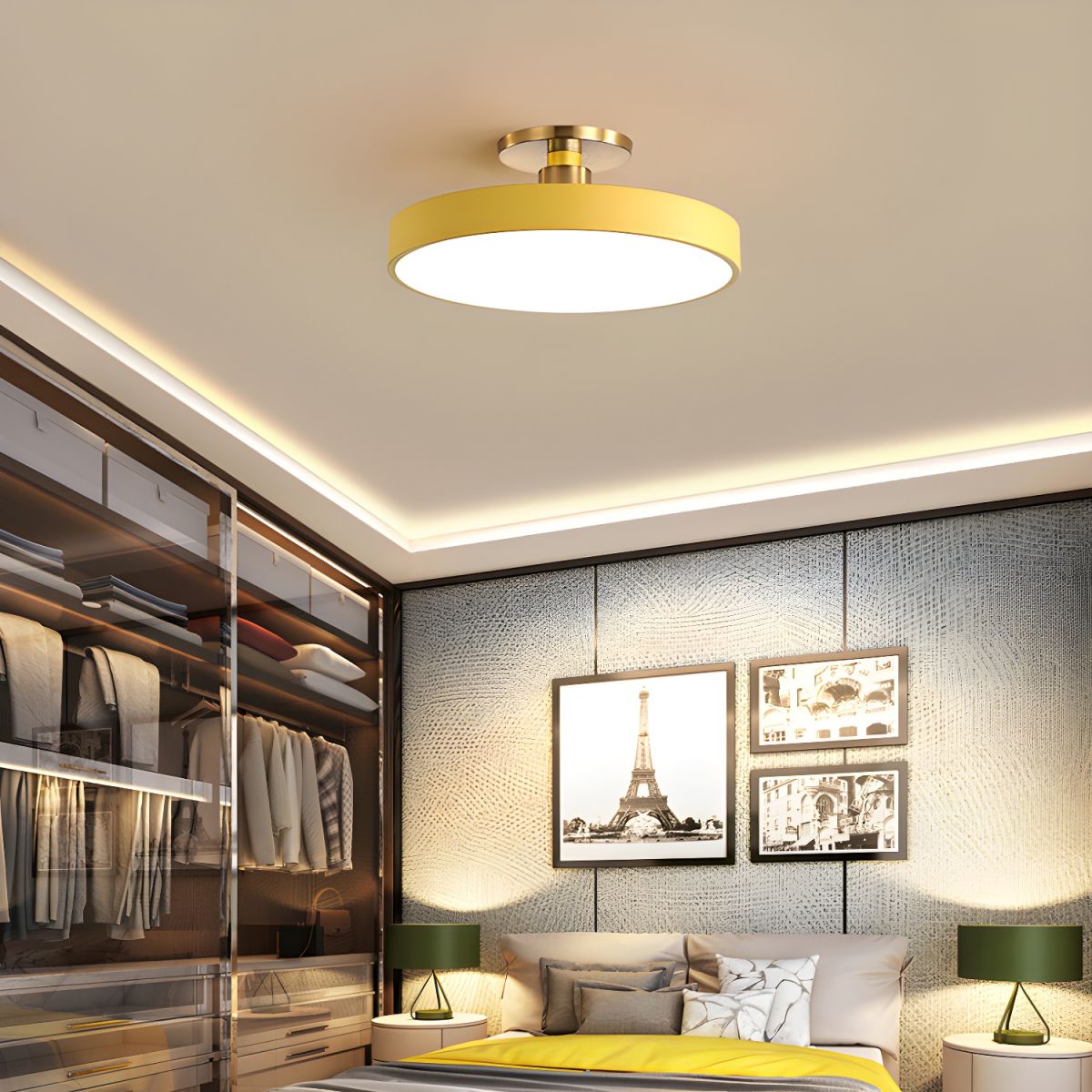 Modern LED Ceiling Light Semi Flush Mount Round Dimmable with Remote