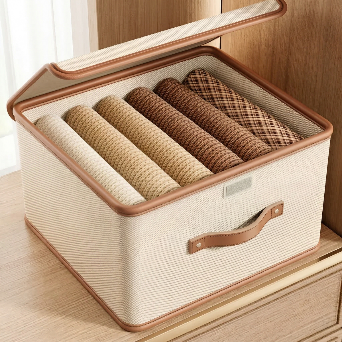 Foldable Storage Box with Lid and Handles in Oxford Cloth for Closet and Wardrobe Organizing
