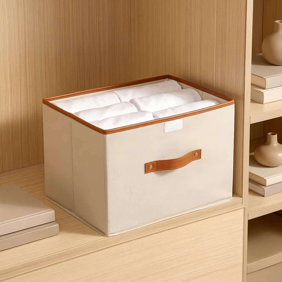 Foldable Storage Box with Lid and Handles in Oxford Cloth for Closet and Wardrobe Organizing
