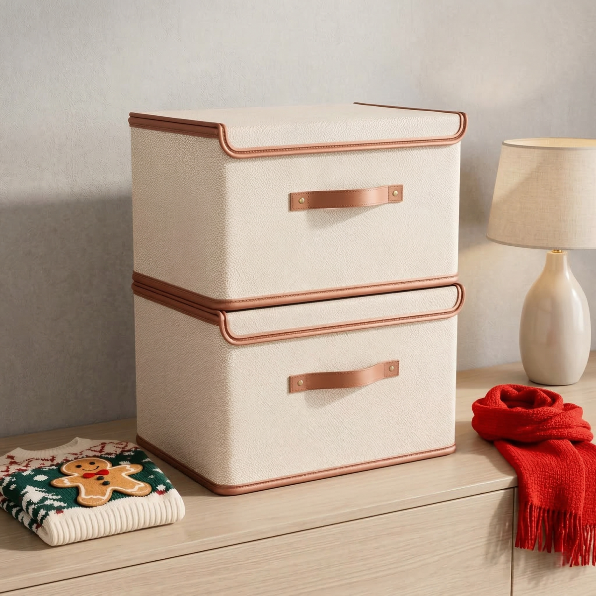 Foldable Storage Box with Lid and Handles in Oxford Cloth for Closet and Wardrobe Organizing