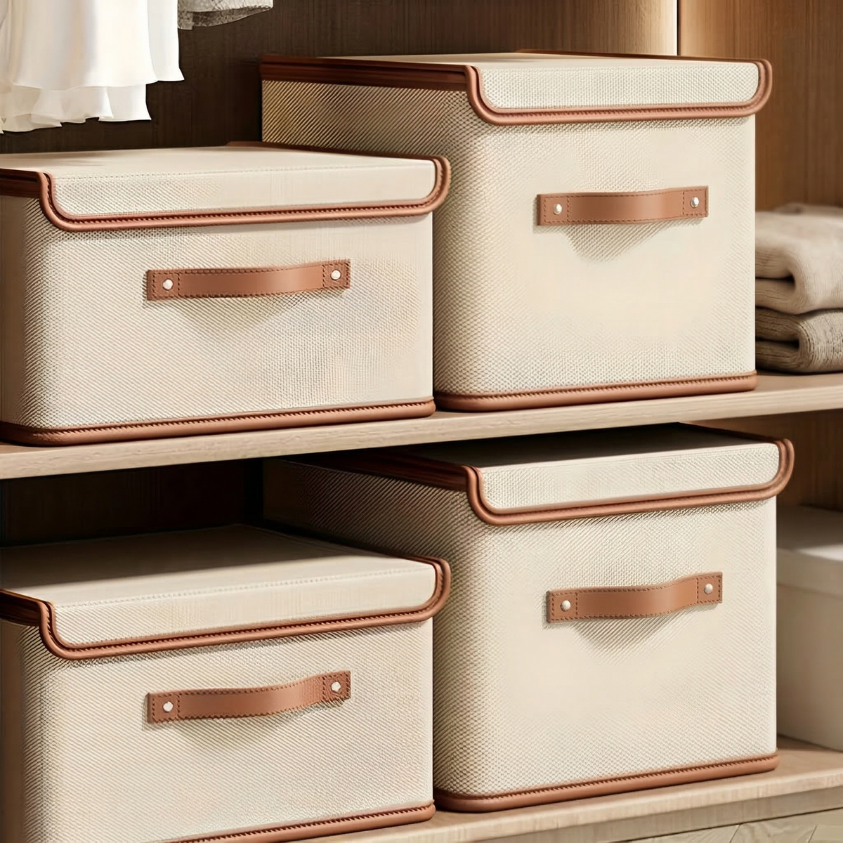 Foldable Storage Box with Lid and Handles in Oxford Cloth for Closet and Wardrobe Organizing