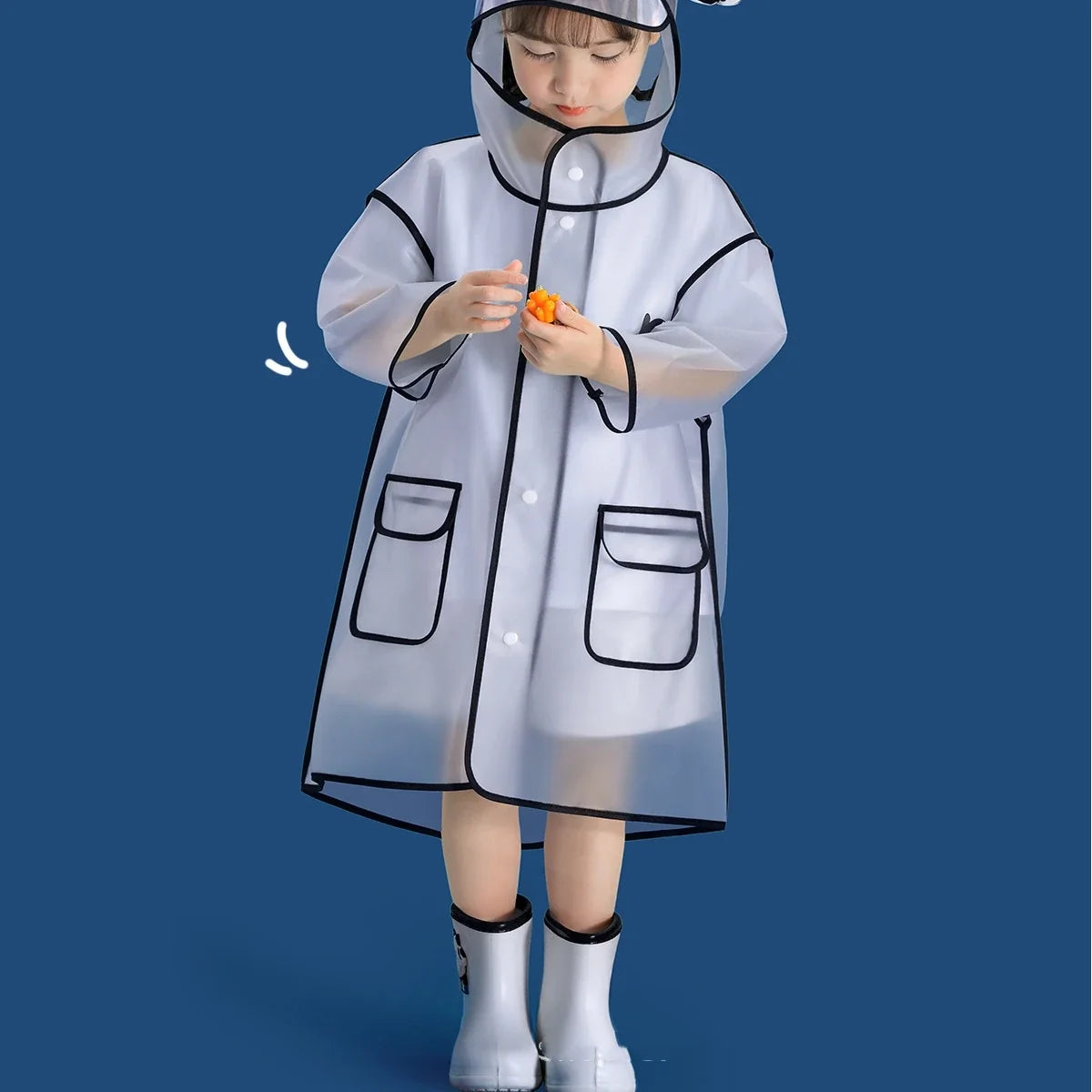 Boys Raincoat Transparent Cartoon Animal Print Kids Rain Jacket with Hood