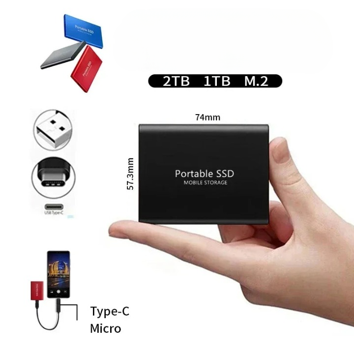 2TB SSD External Portable Solid State Drive for Fast File Storage and Transfer
