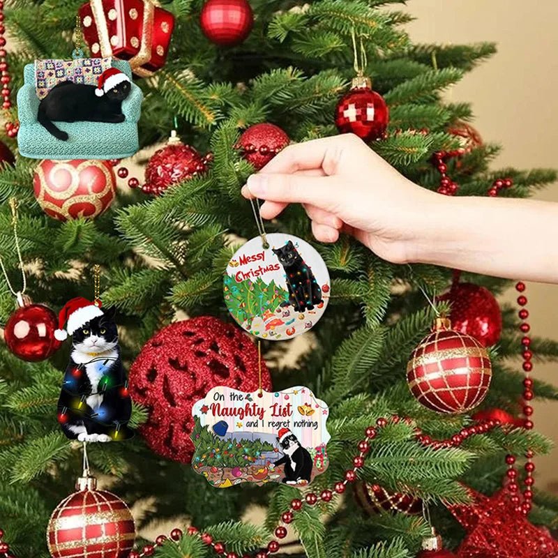 Christmas Ornaments Black Cat in Acrylic with Four Designs