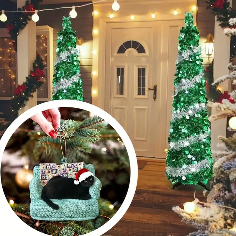 Christmas Ornaments Black Cat in Acrylic with Four Designs