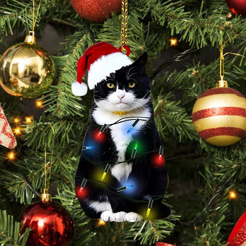 Christmas Ornaments Black Cat in Acrylic with Four Designs