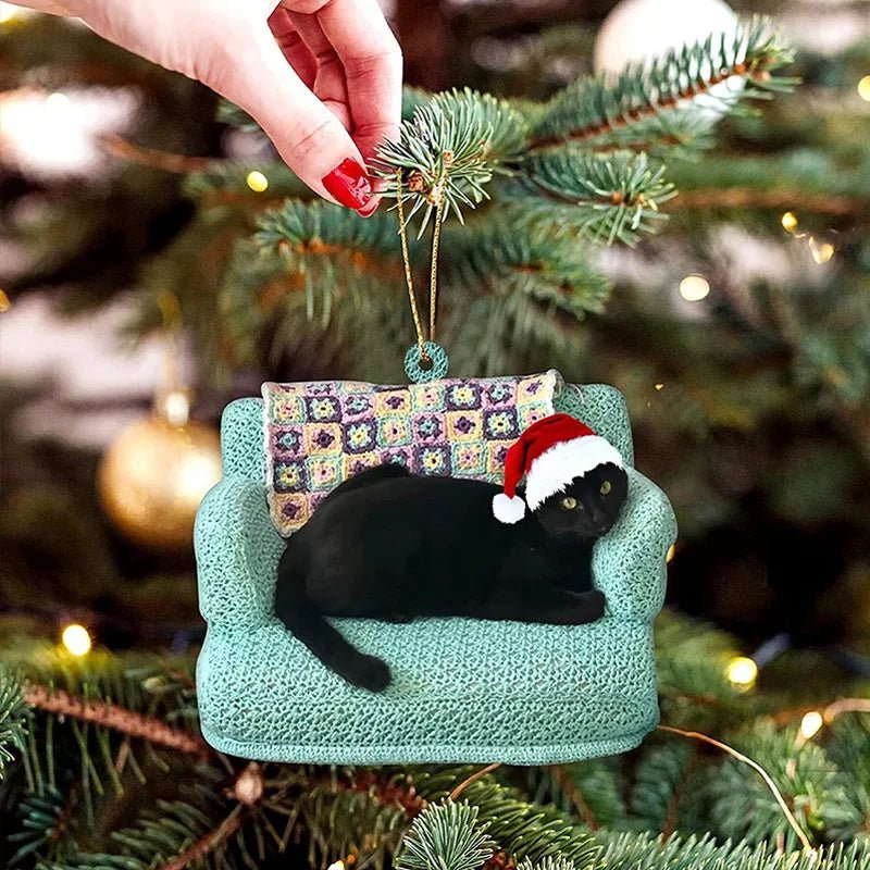 Christmas Ornaments Black Cat in Acrylic with Four Designs