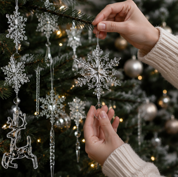 Christmas Decorations Acrylic Snowflakes and Icicles 18 or 36