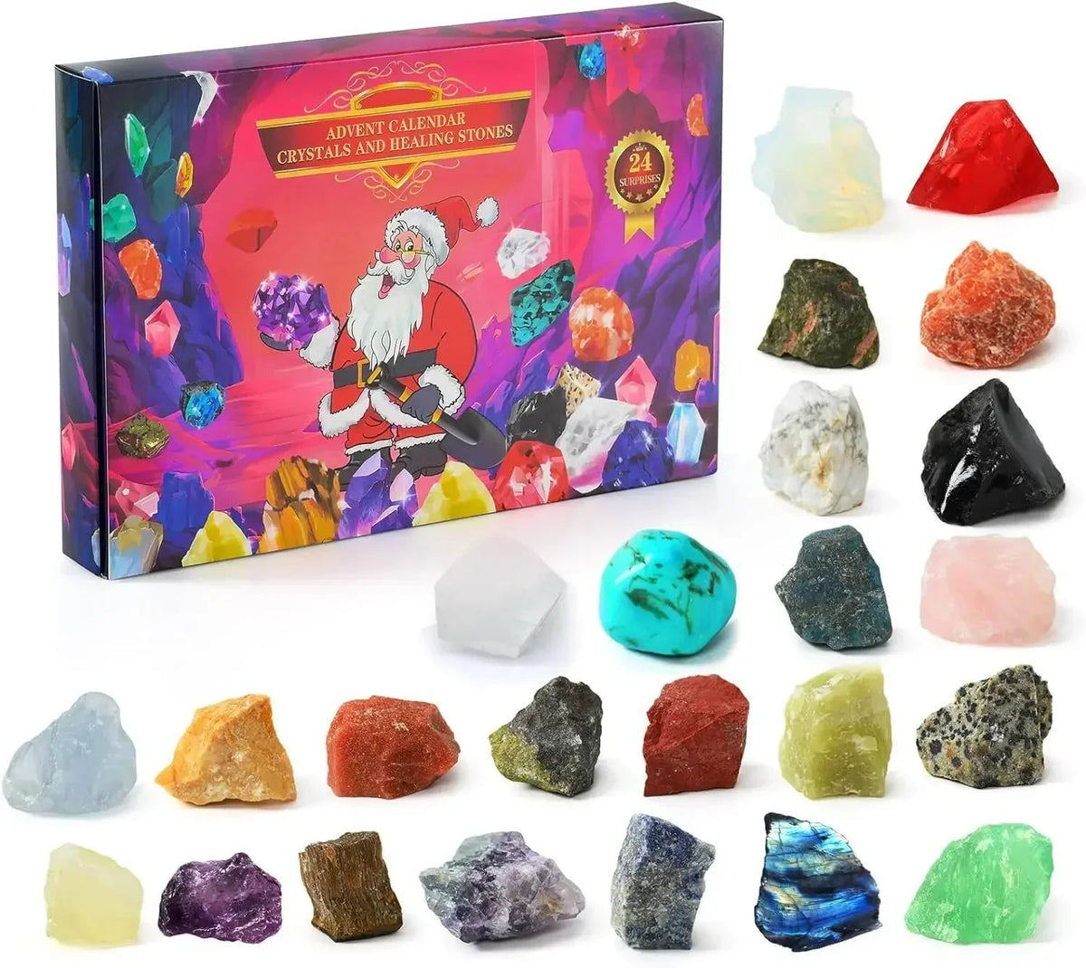 Advent Calendar with 24 Natural Crystal Gemstones Inside
