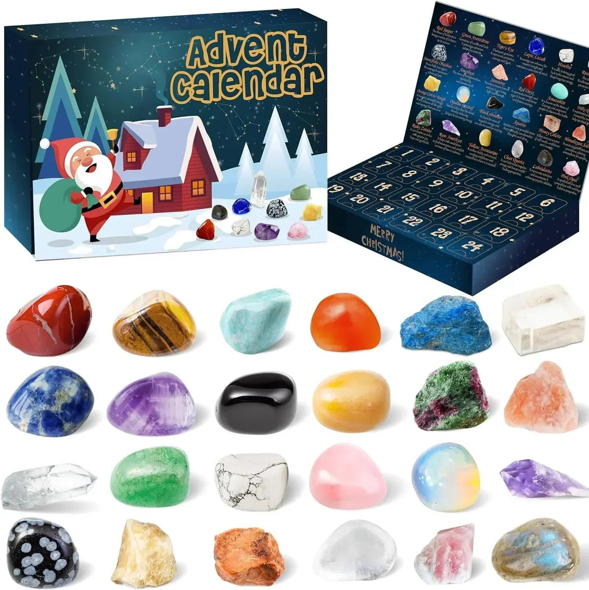 Advent Calendar with 24 Natural Crystal Gemstones Inside
