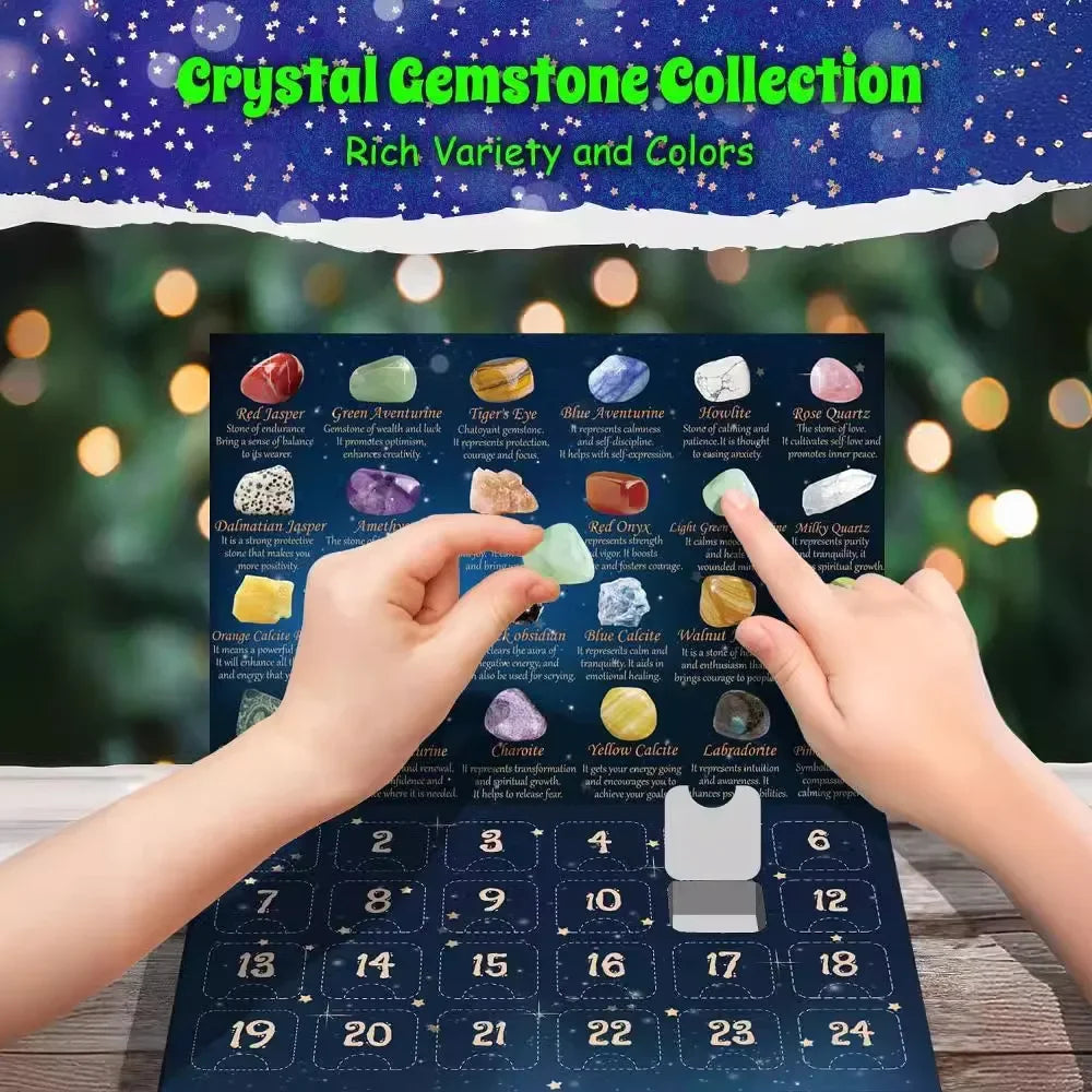 Advent Calendar with 24 Natural Crystal Gemstones Inside