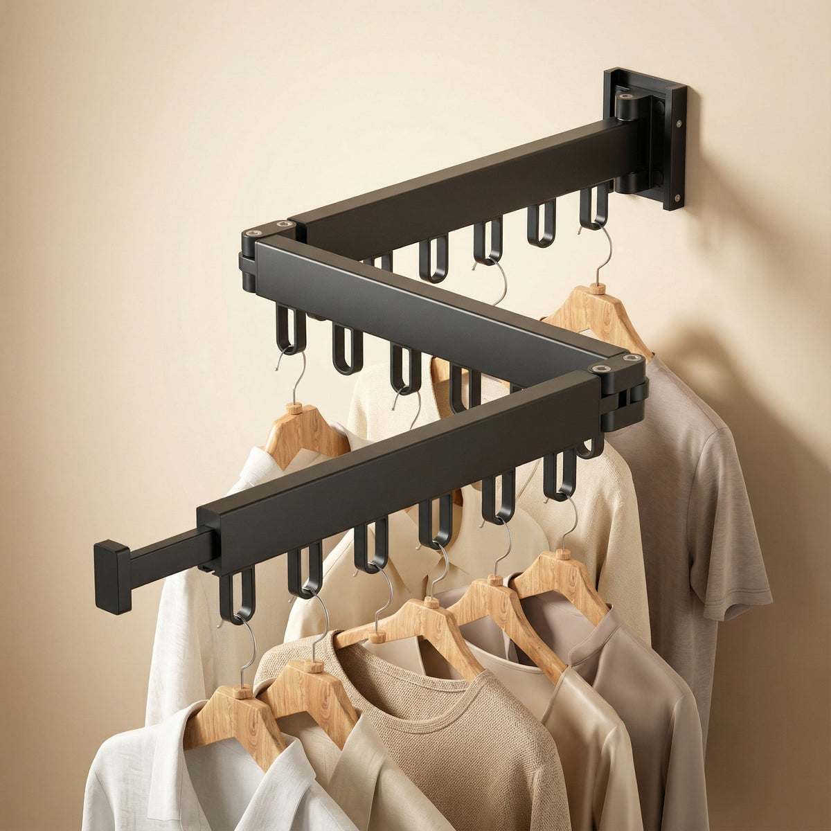 Retractable Wall Mounted Clothes Airer Folding Indoor Clothes Hanger in Black or White