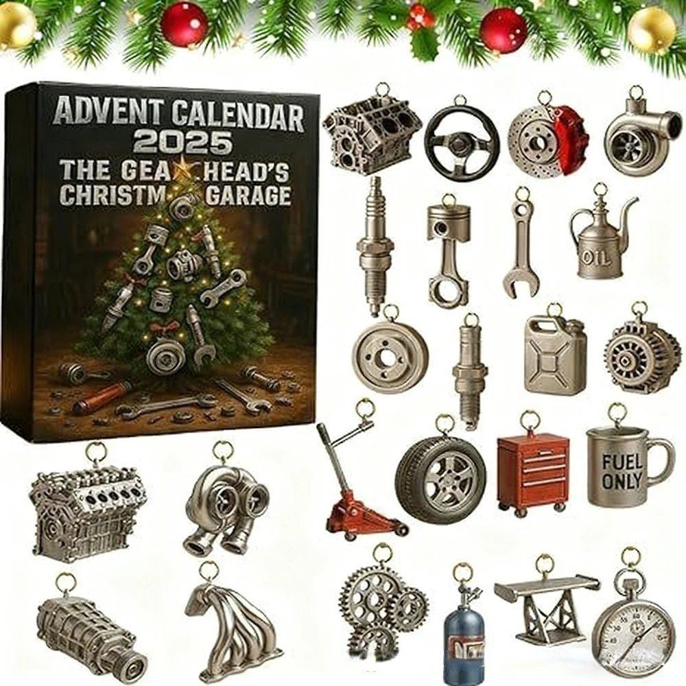 Advent Calendar Tools and Car Parts for a Workshop