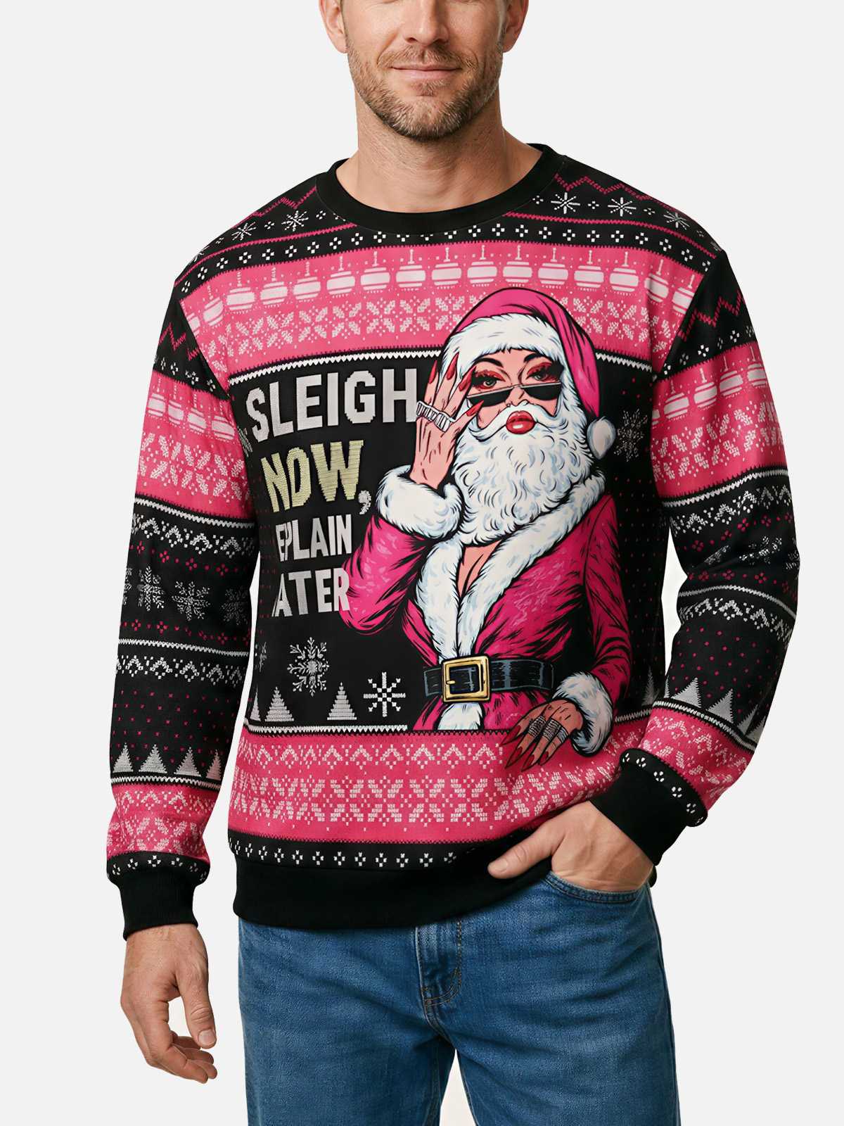 Ugly Christmas Sweater Santa with Attitude in Pink to Size 6XL
