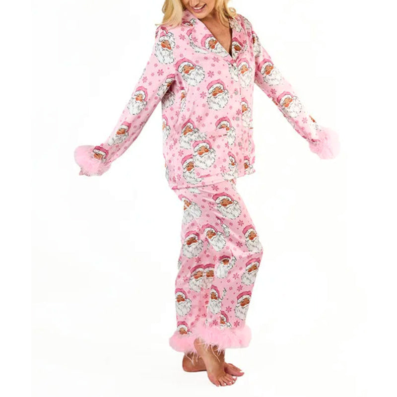Christmas Pajamas Santa Print in Satin from Small to 2XL
