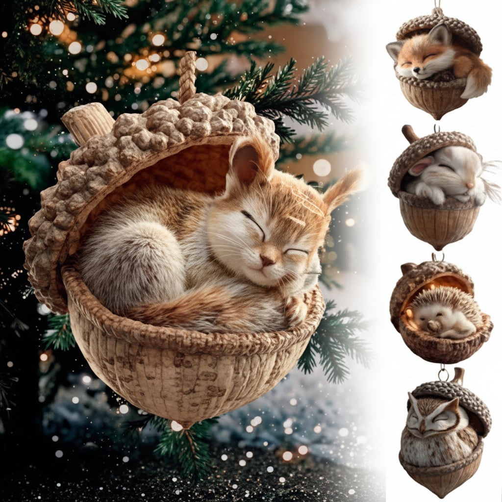 Christmas Decorations Plush Acorn Ornaments in Six Forest Animal Designs