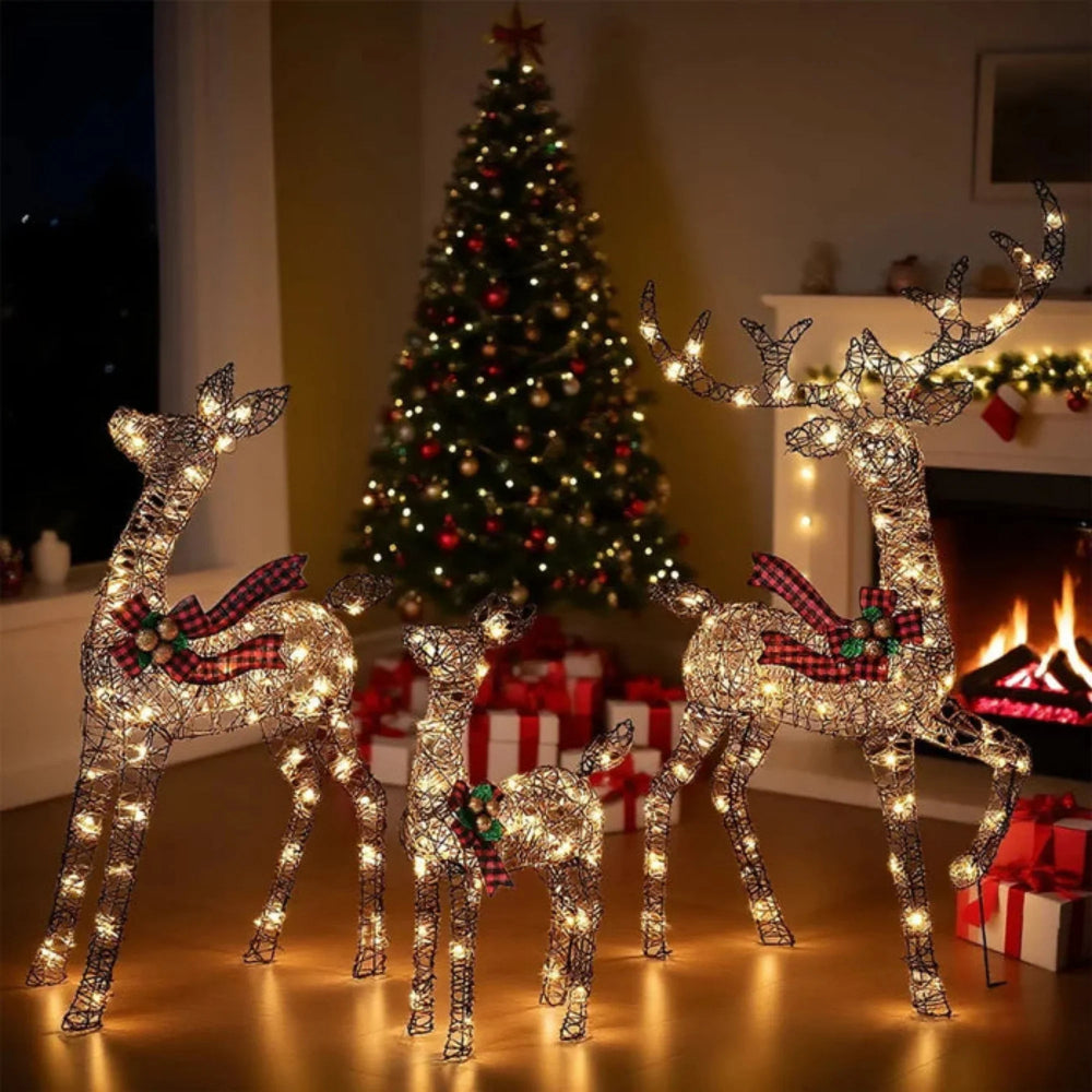 Christmas Decorations LED Reindeer Set of Three for Gardens with Stakes