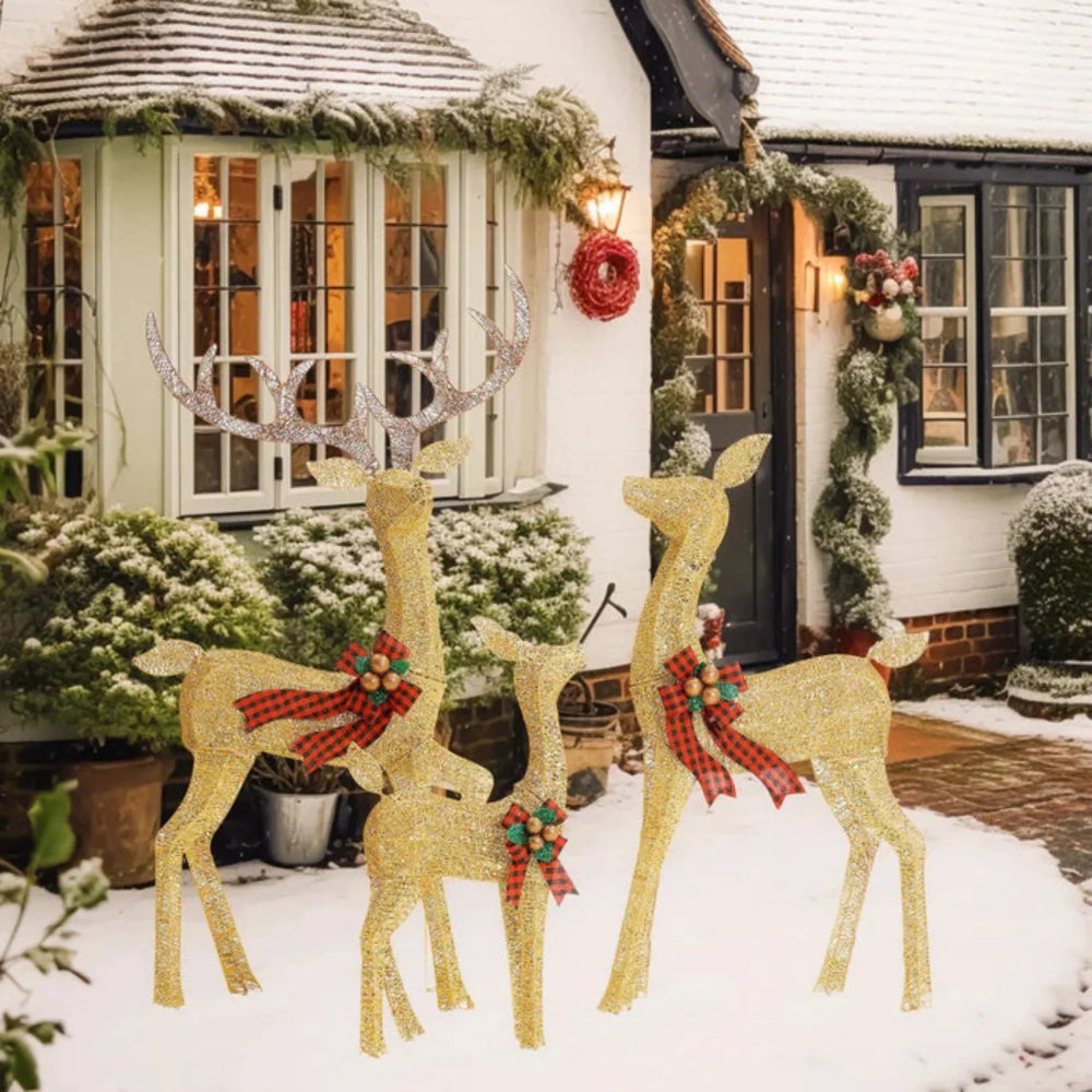 Christmas Decorations LED Reindeer Set of Three for Gardens with Stakes