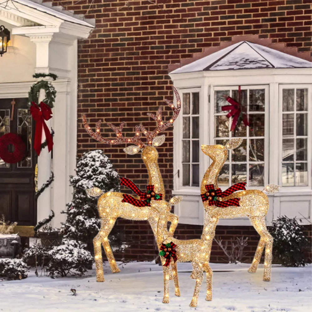 Christmas Decorations LED Reindeer Set of Three for Gardens with Stakes