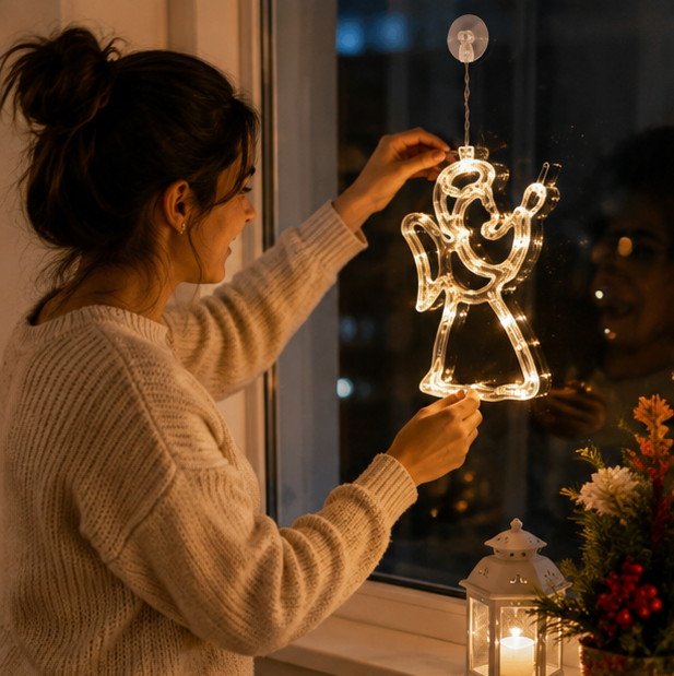Christmas Lights Window Hangers in Nine Shapes on Batteries