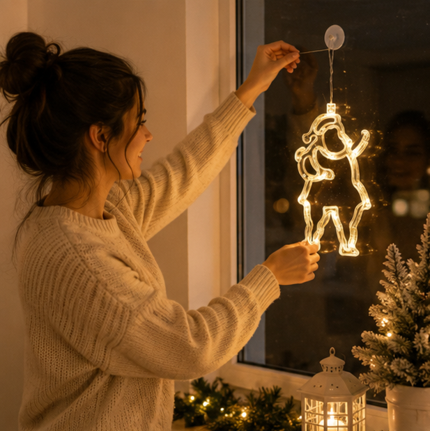 Christmas Lights Window Hangers in Nine Shapes on Batteries