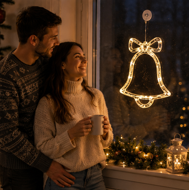 Christmas Lights Window Hangers in Nine Shapes on Batteries
