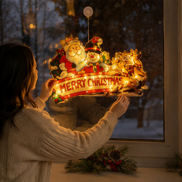 Christmas Lights Window Lamp on a Suction Cup in Six Designs