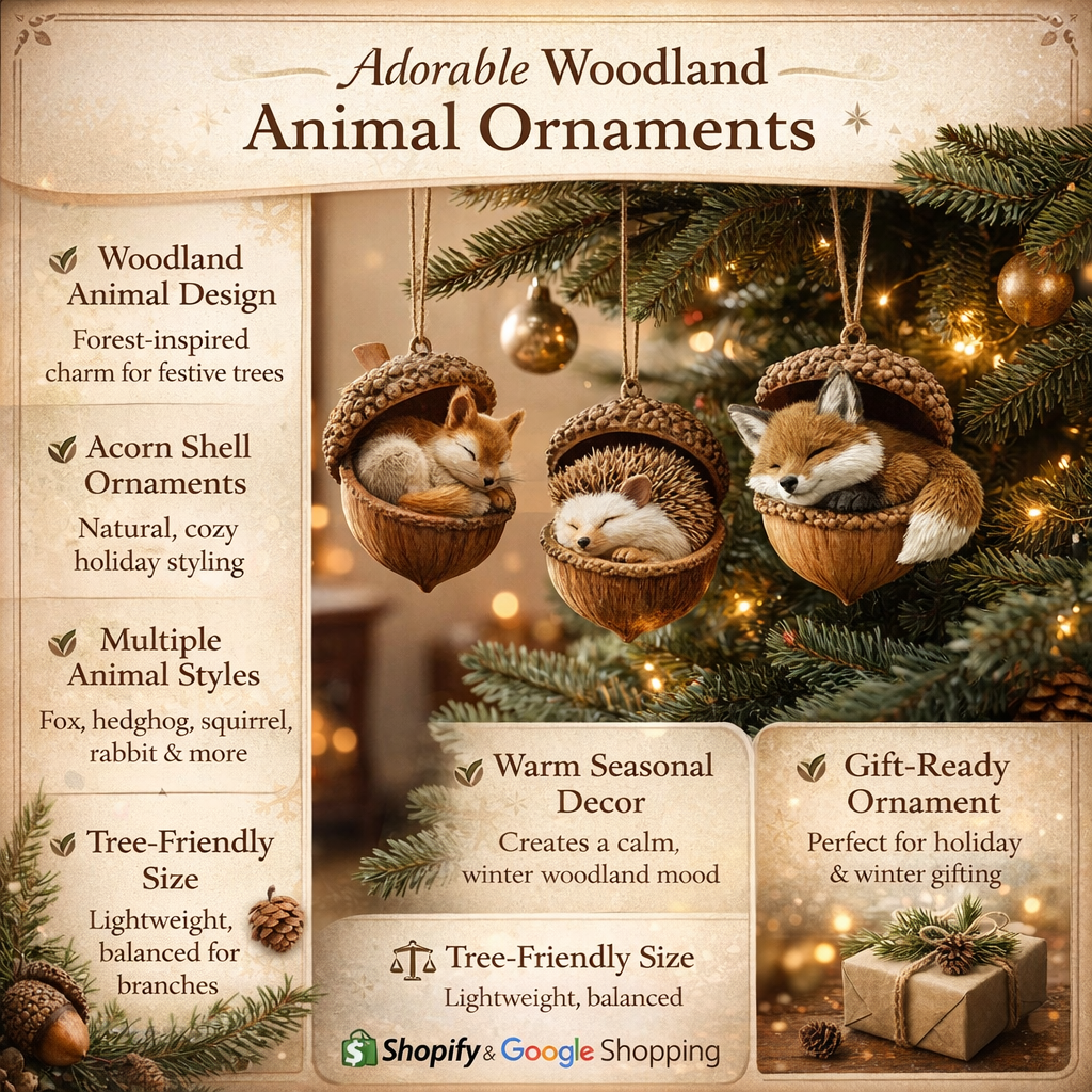 Christmas Ornaments Acorn Houses with Animals Resting Inside