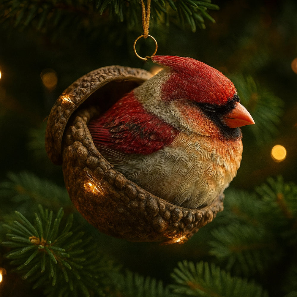 Christmas Ornaments Acorn Houses with Animals Resting Inside