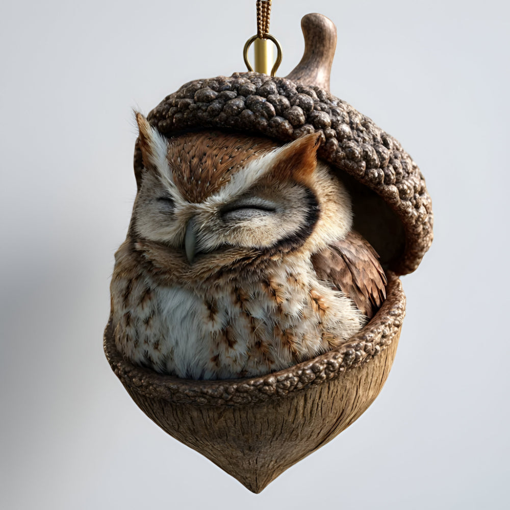 Christmas Ornaments Acorn Houses with Animals Resting Inside