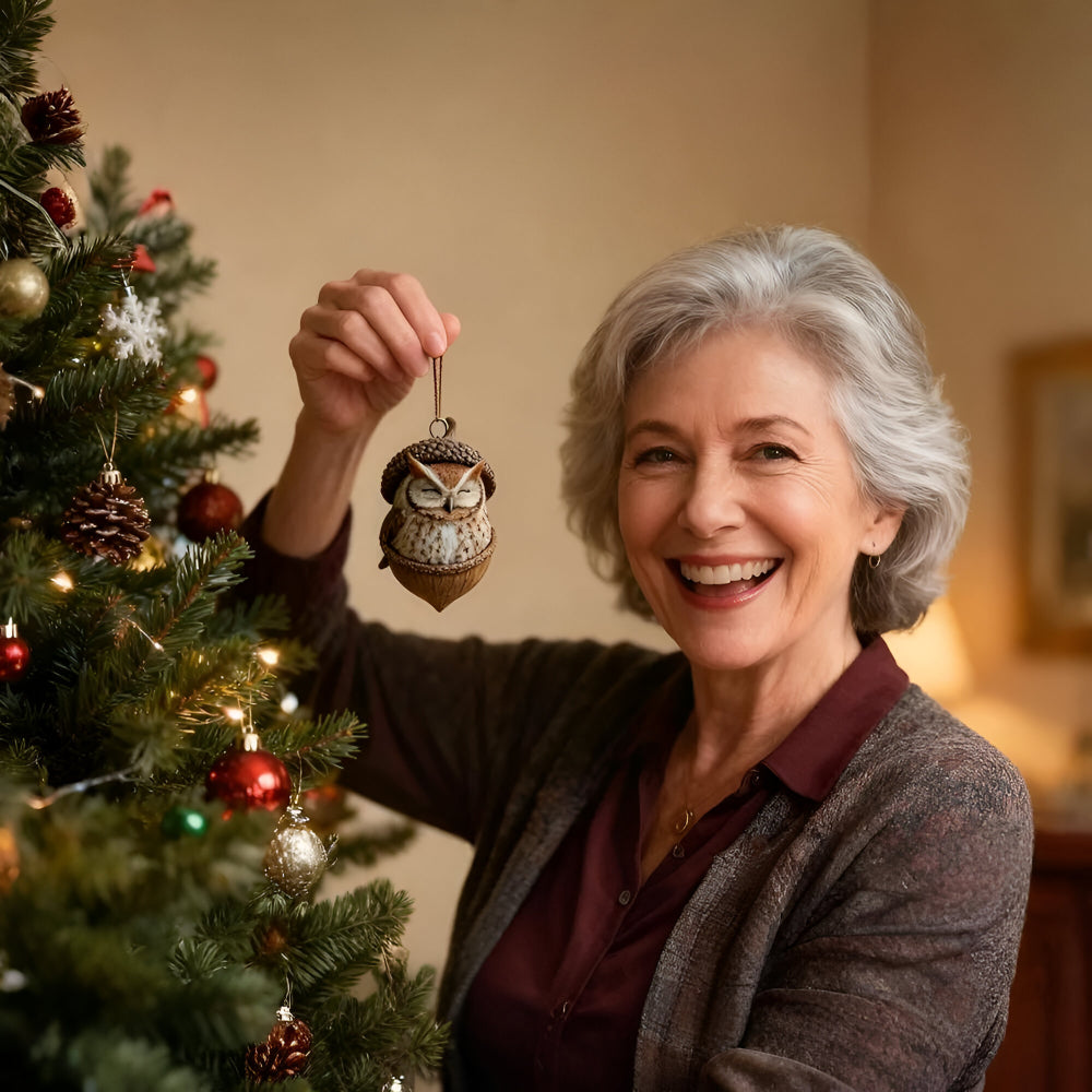 Christmas Ornaments Acorn Houses with Animals Resting Inside
