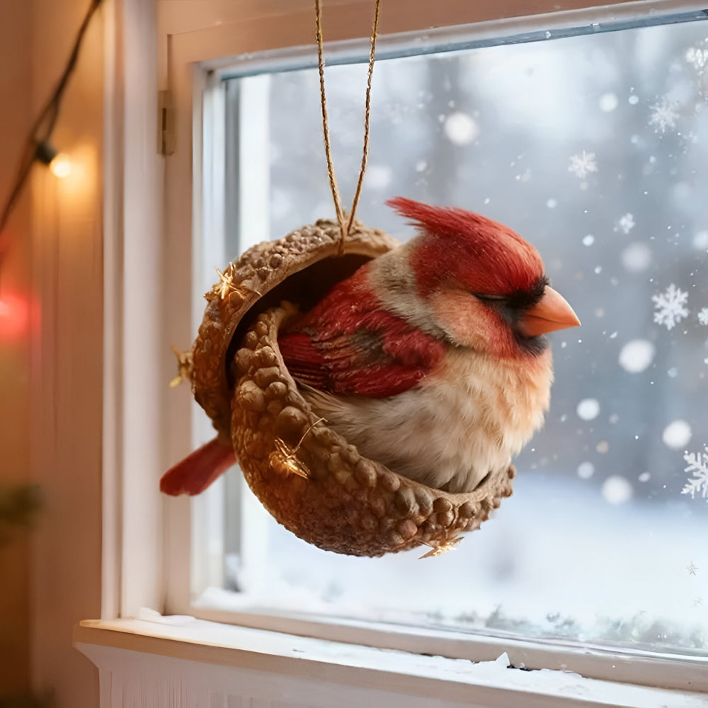 Christmas Ornaments Acorn Houses with Animals Resting Inside