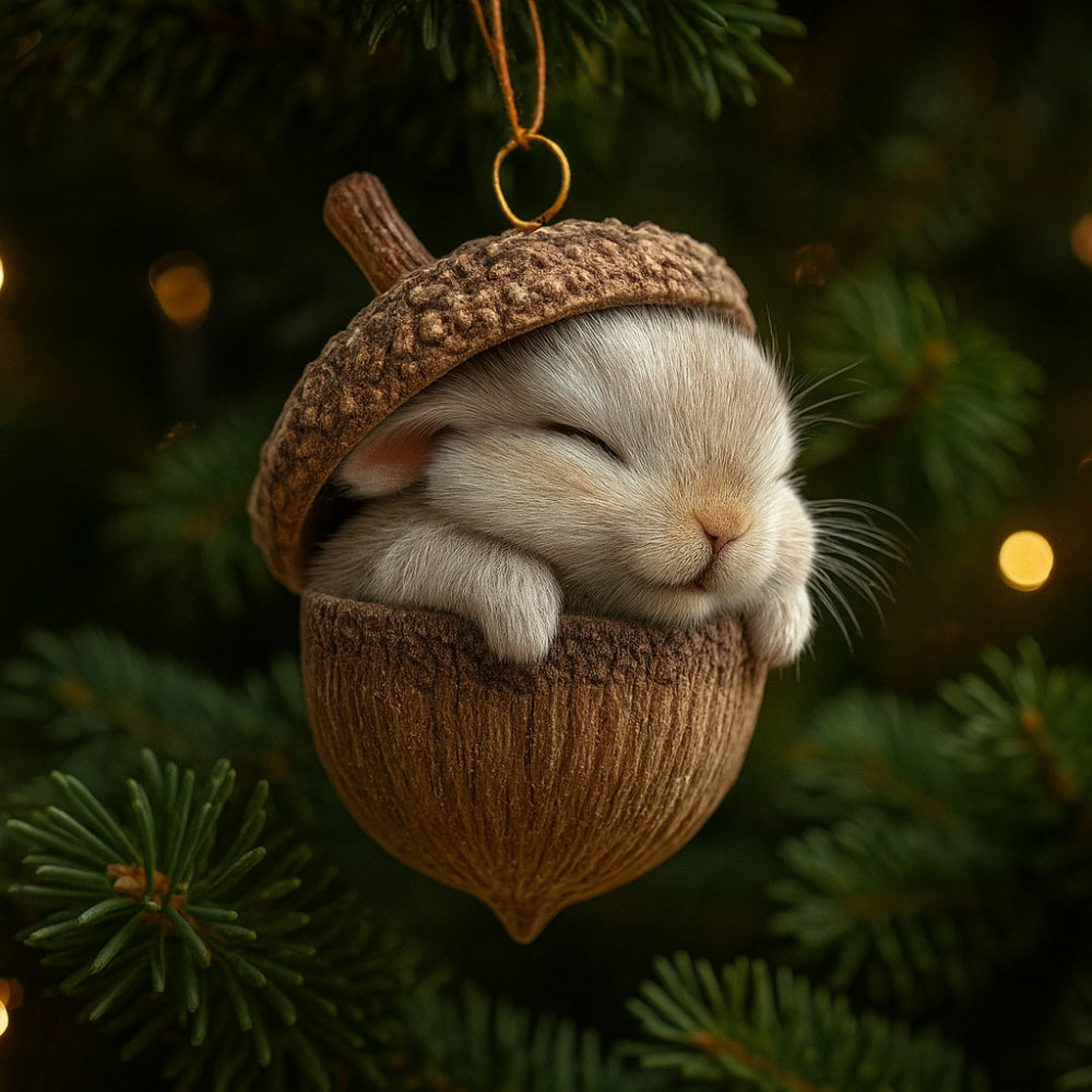 Christmas Ornaments Acorn Houses with Animals Resting Inside