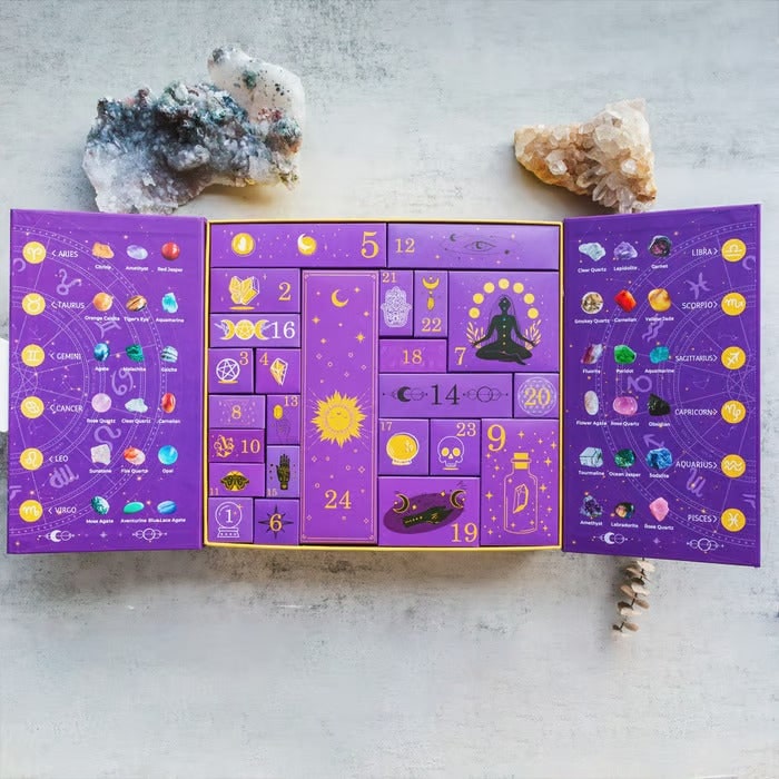 Advent Calendar Crystals with 24 Gemstones Behind Numbered Doors