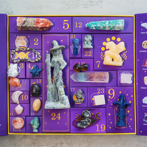 Advent Calendar Crystals with 24 Gemstones Behind Numbered Doors