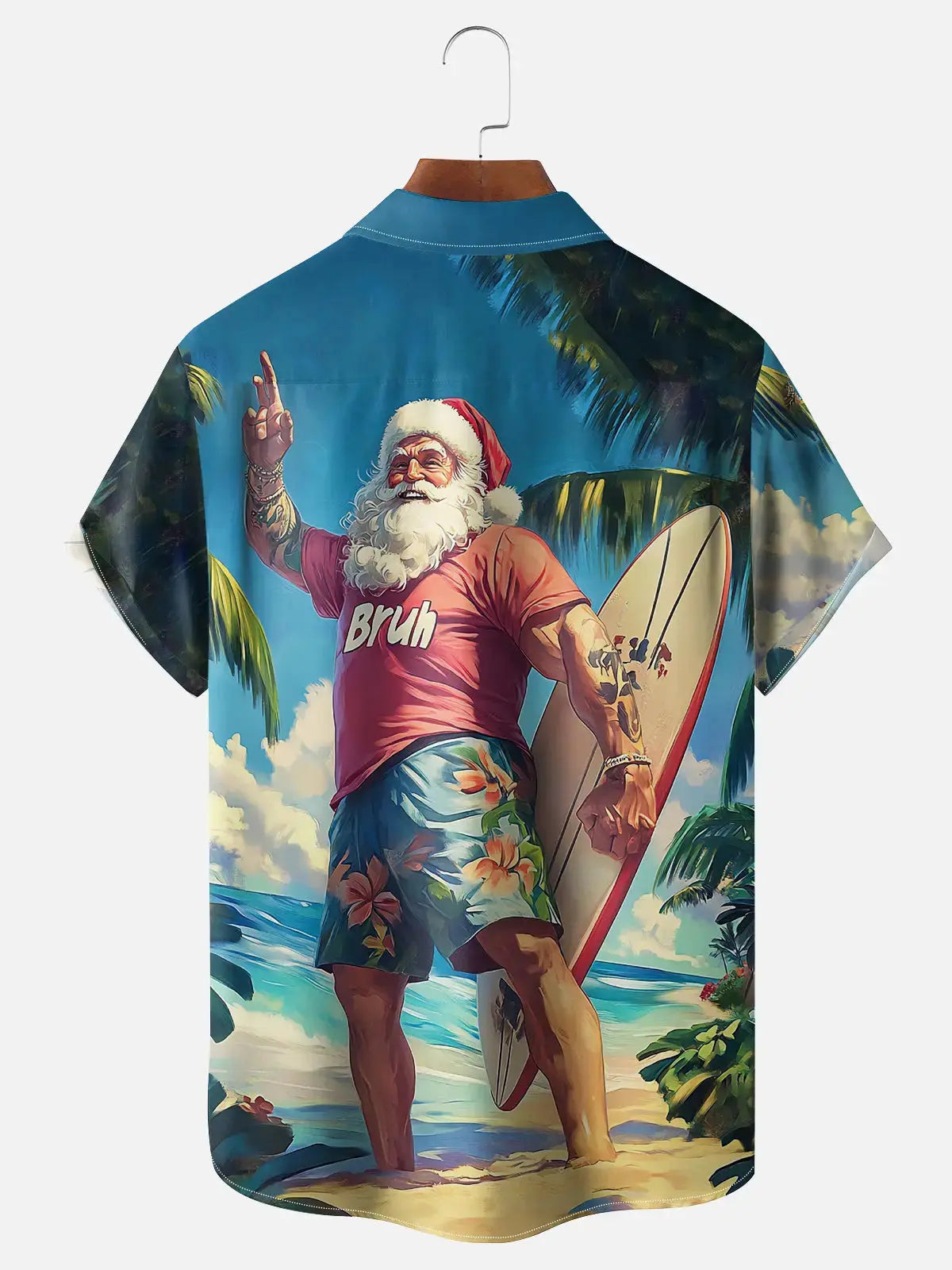 Christmas Shirt Santa Surfing in Blue with Two Fabric Choices