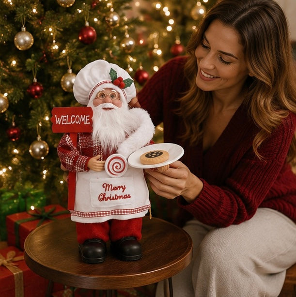 Christmas Decorations Chef Santa Figurine for a Kitchen Counter
