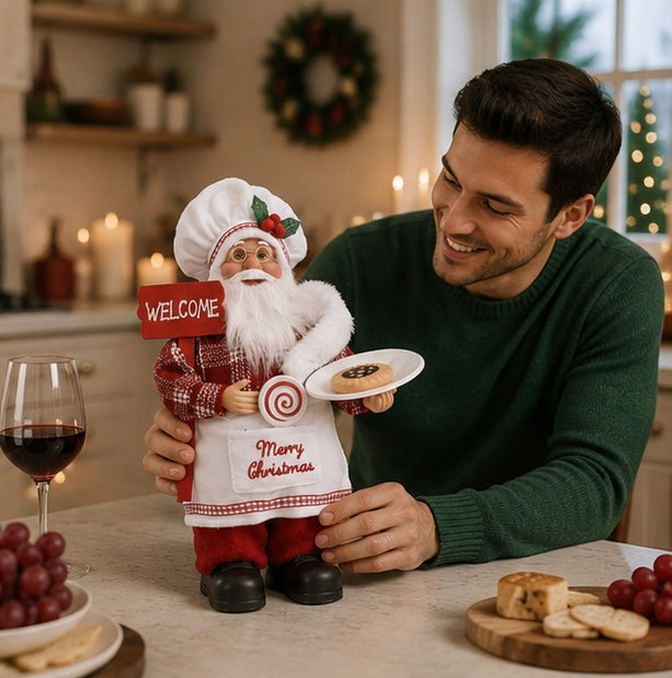 Christmas Decorations Chef Santa Figurine for a Kitchen Counter