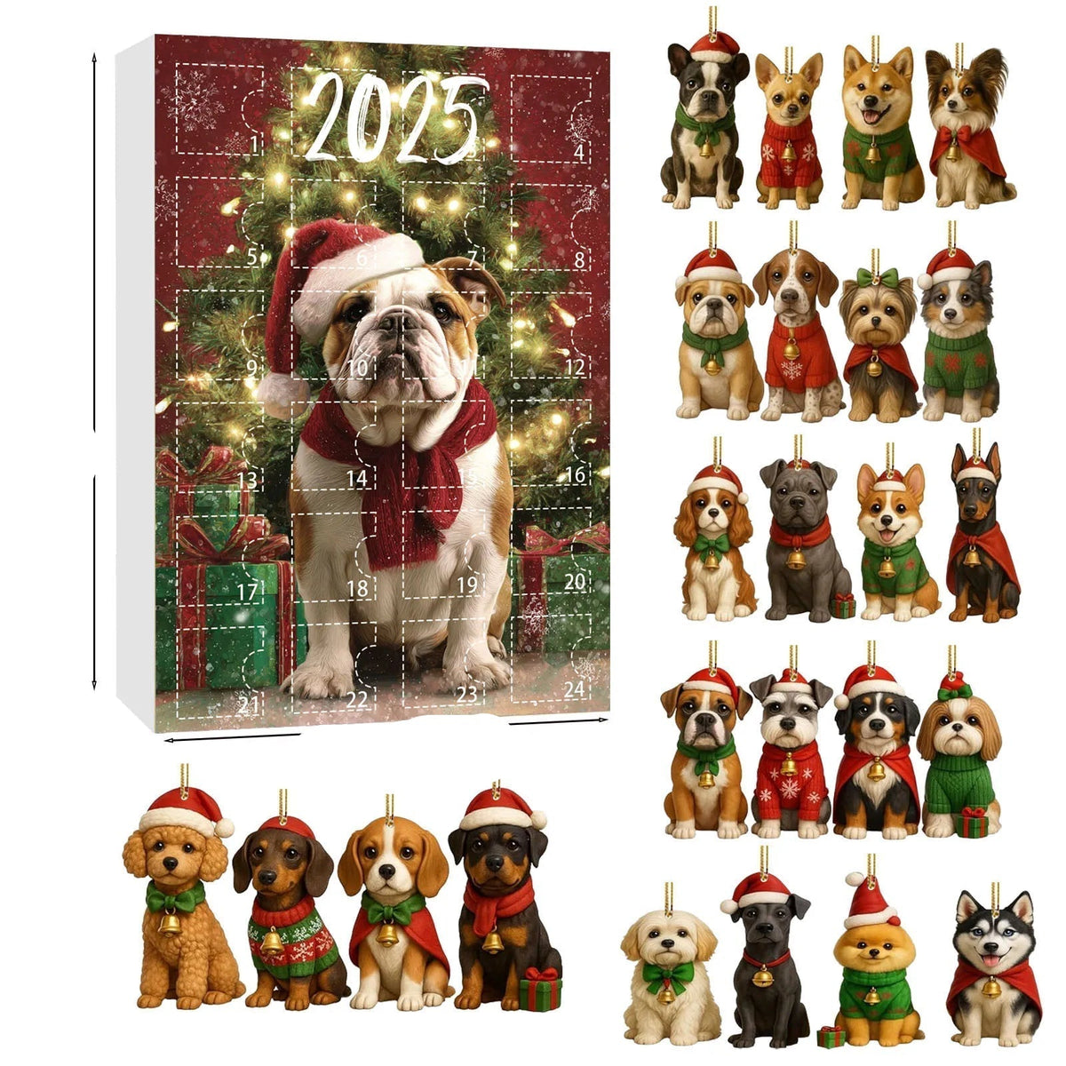 Advent Calendar Dog Figurines in Festive Dress Across 24 Days