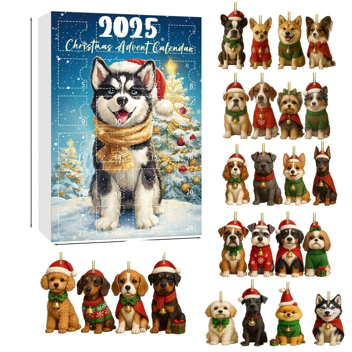 Advent Calendar Dog Figurines in Festive Dress Across 24 Days
