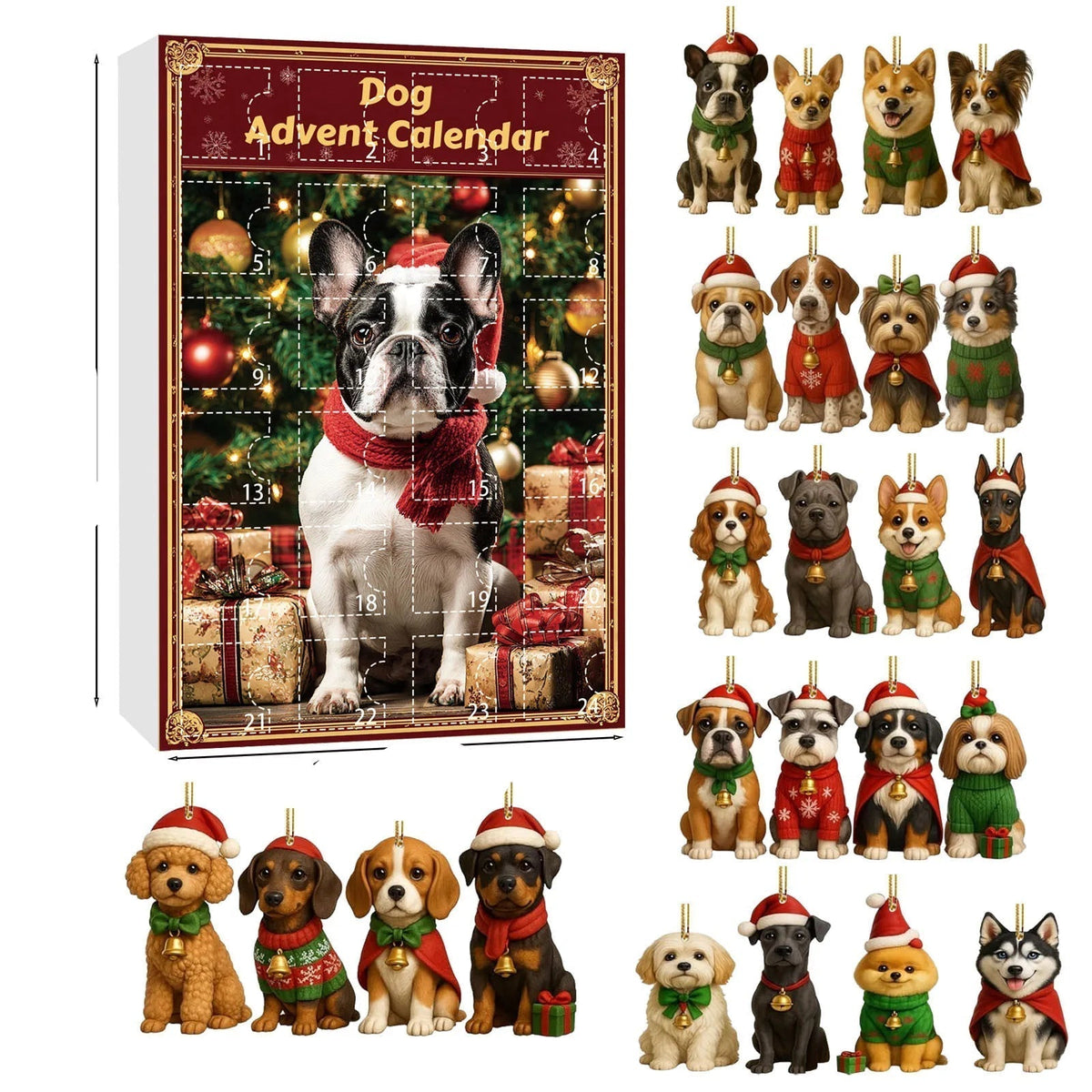 Advent Calendar Dog Figurines in Festive Dress Across 24 Days