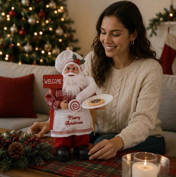 Christmas Decorations Chef Santa Figurine for a Kitchen Counter