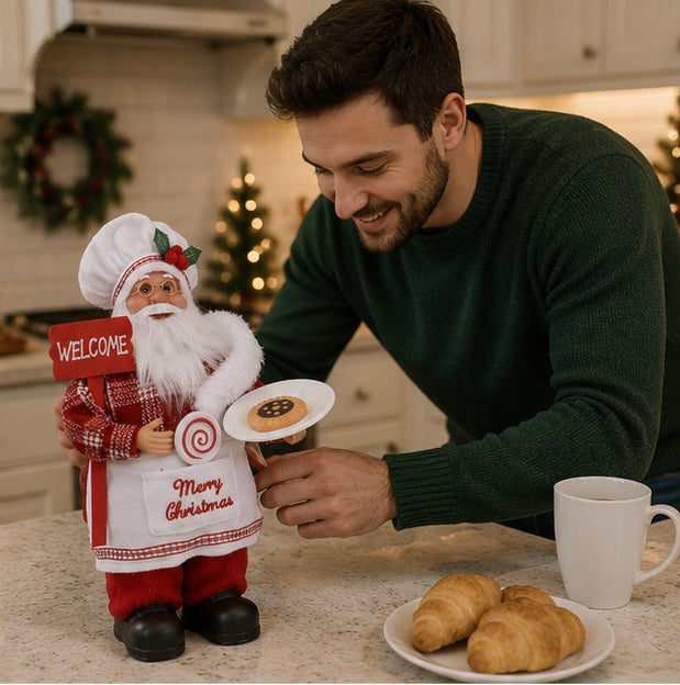 Christmas Decorations Chef Santa Figurine for a Kitchen Counter