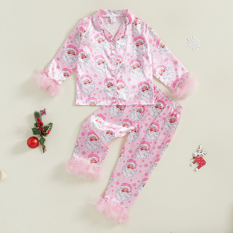 Christmas Pajamas Toddler Santa Snowflake Set with Soft Fur Trim