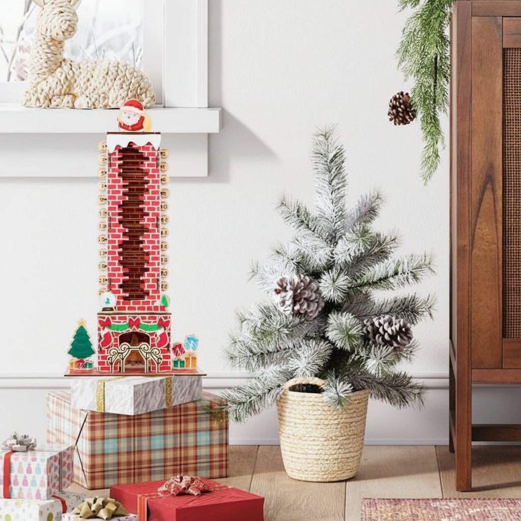 Advent Calendar Farmhouse Style in Rustic Wood for a Shelf
