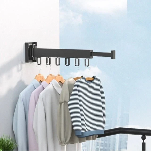 Retractable Wall Mounted Clothes Airer Folding Indoor Clothes Hanger in Black or White