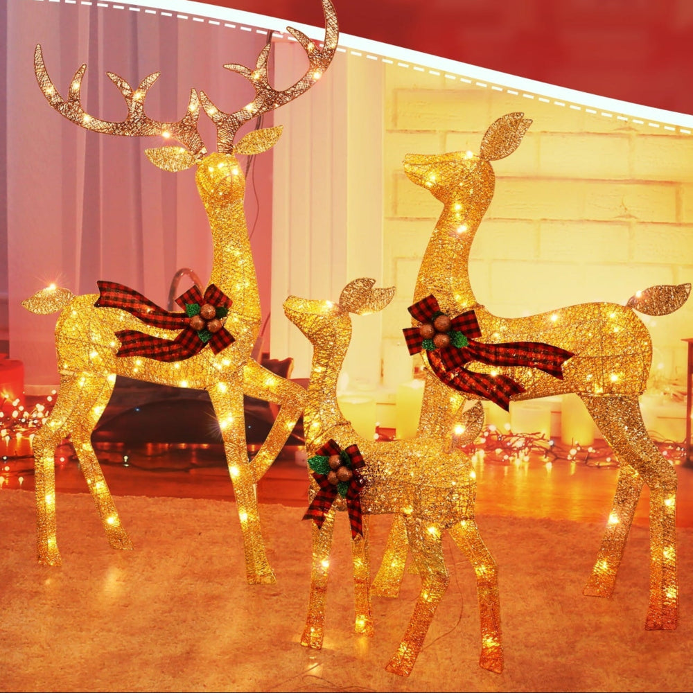 Christmas Decorations LED Reindeer Set of Three for Gardens with Stakes
