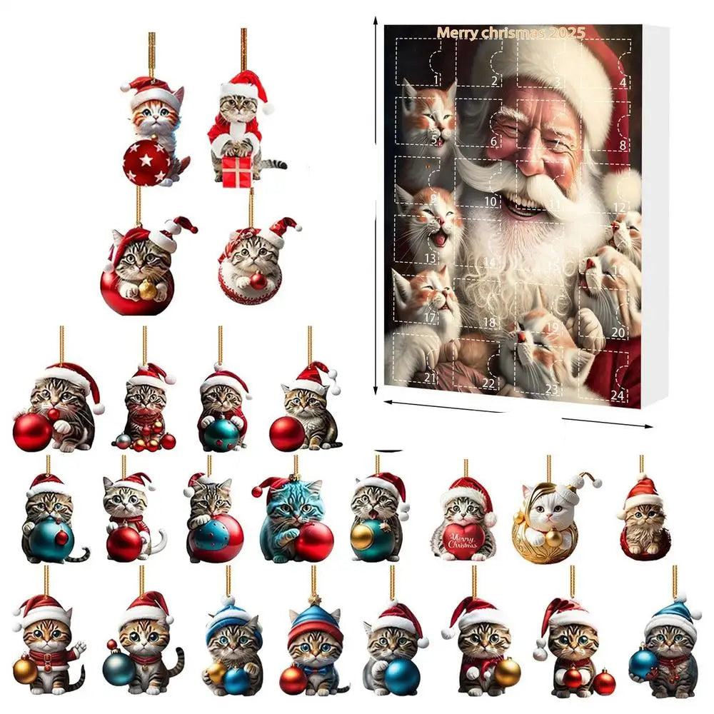 Advent Calendar Cat Ornaments 24 Acrylic Shapes in Five Styles