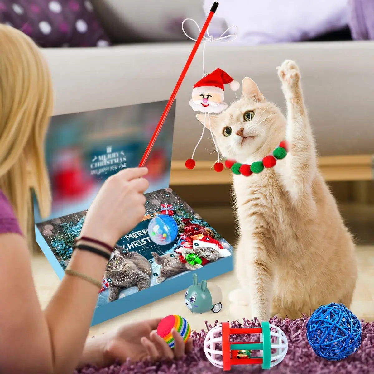 Advent Calendar for Cats with 24 Interactive Toys and Bell Balls